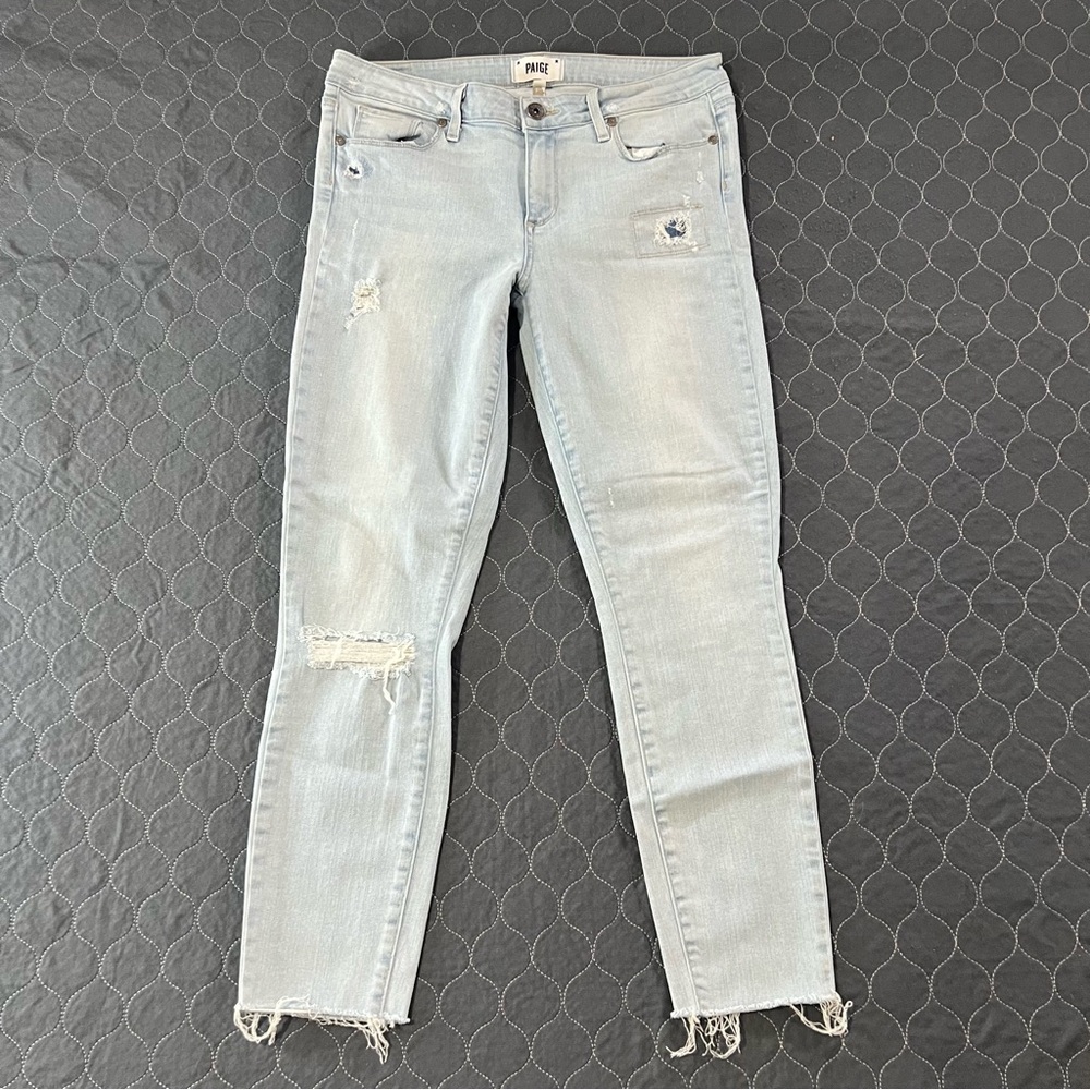 PAIGE Pale Blue Ripped Women’s Skinny Jeans